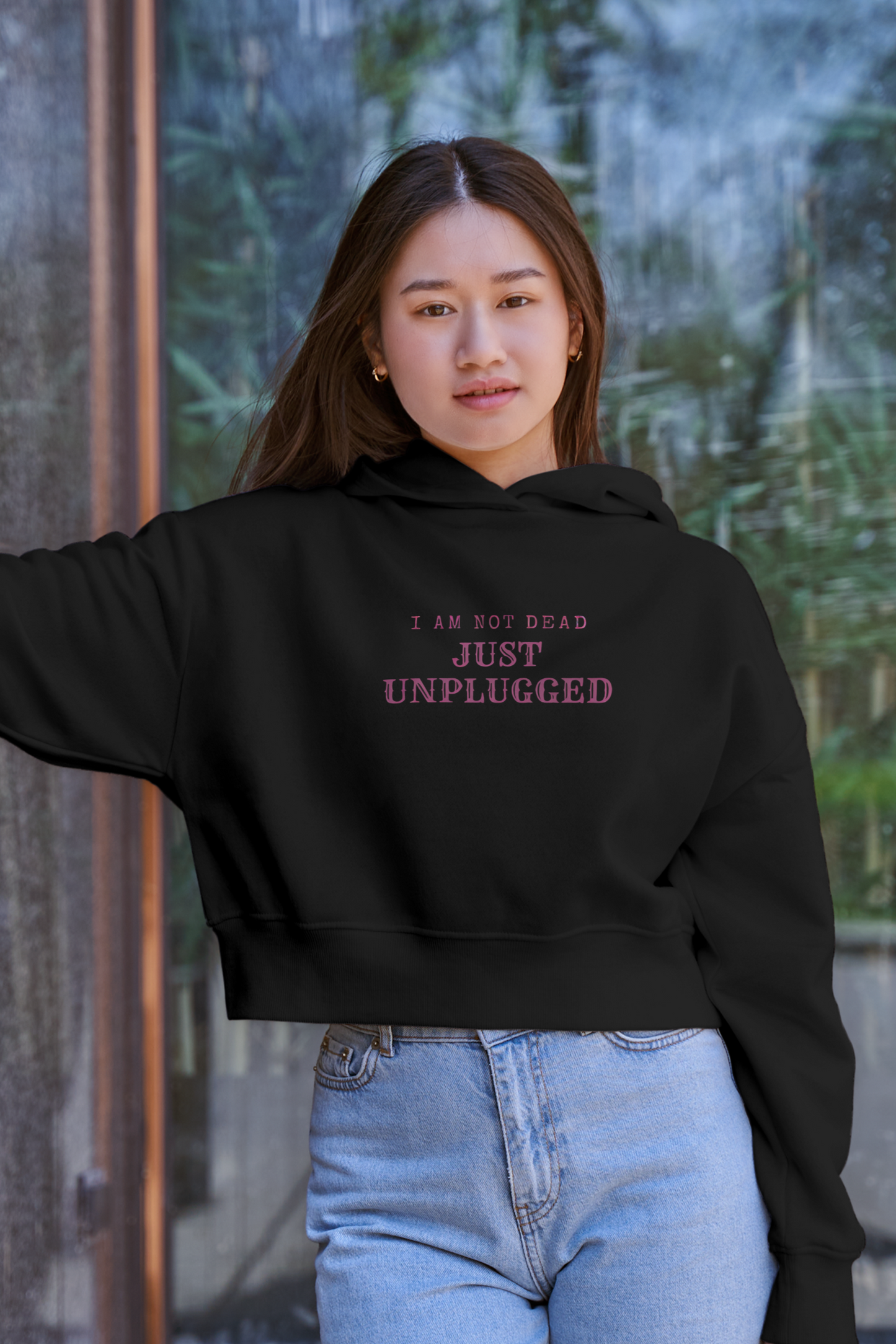 Not Dead, Just Unplugged, Women's Crop Hoodie