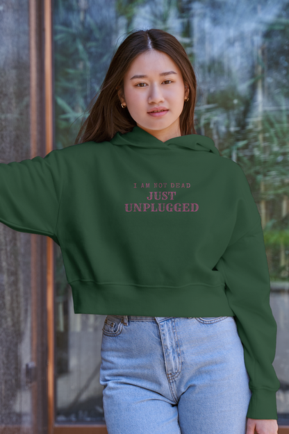 Not Dead, Just Unplugged, Women's Crop Hoodie