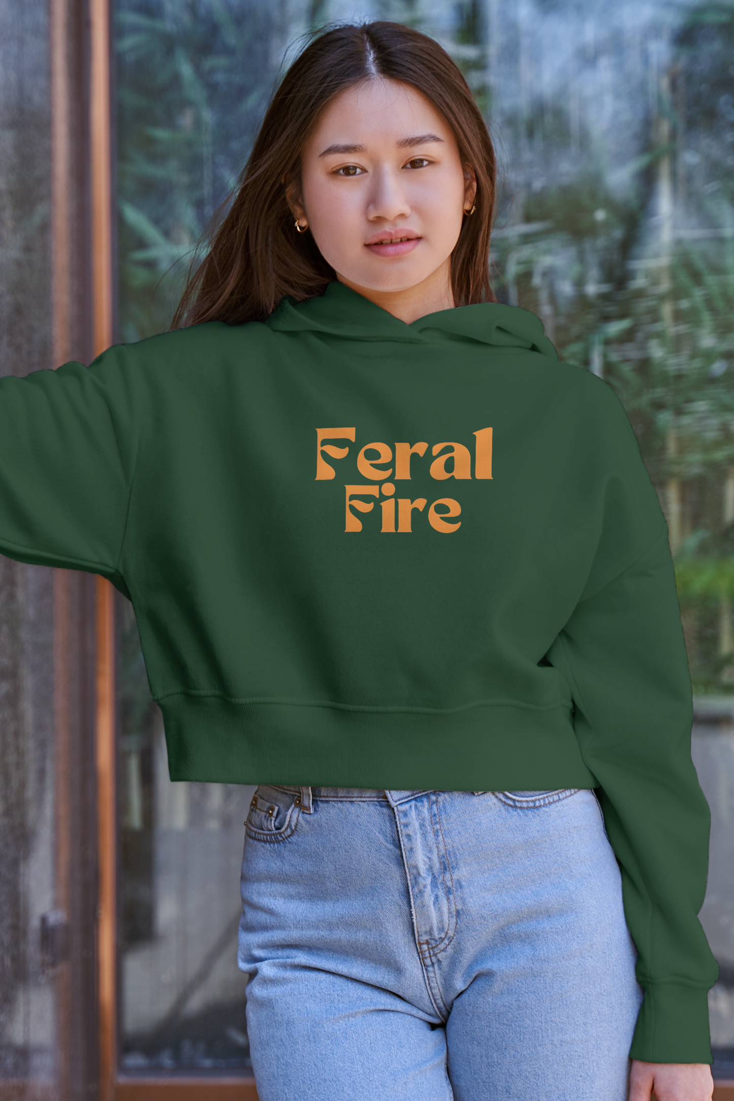 Feral Fire, Women's Crop Hoodie