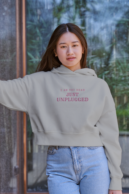 Not Dead, Just Unplugged, Women's Crop Hoodie