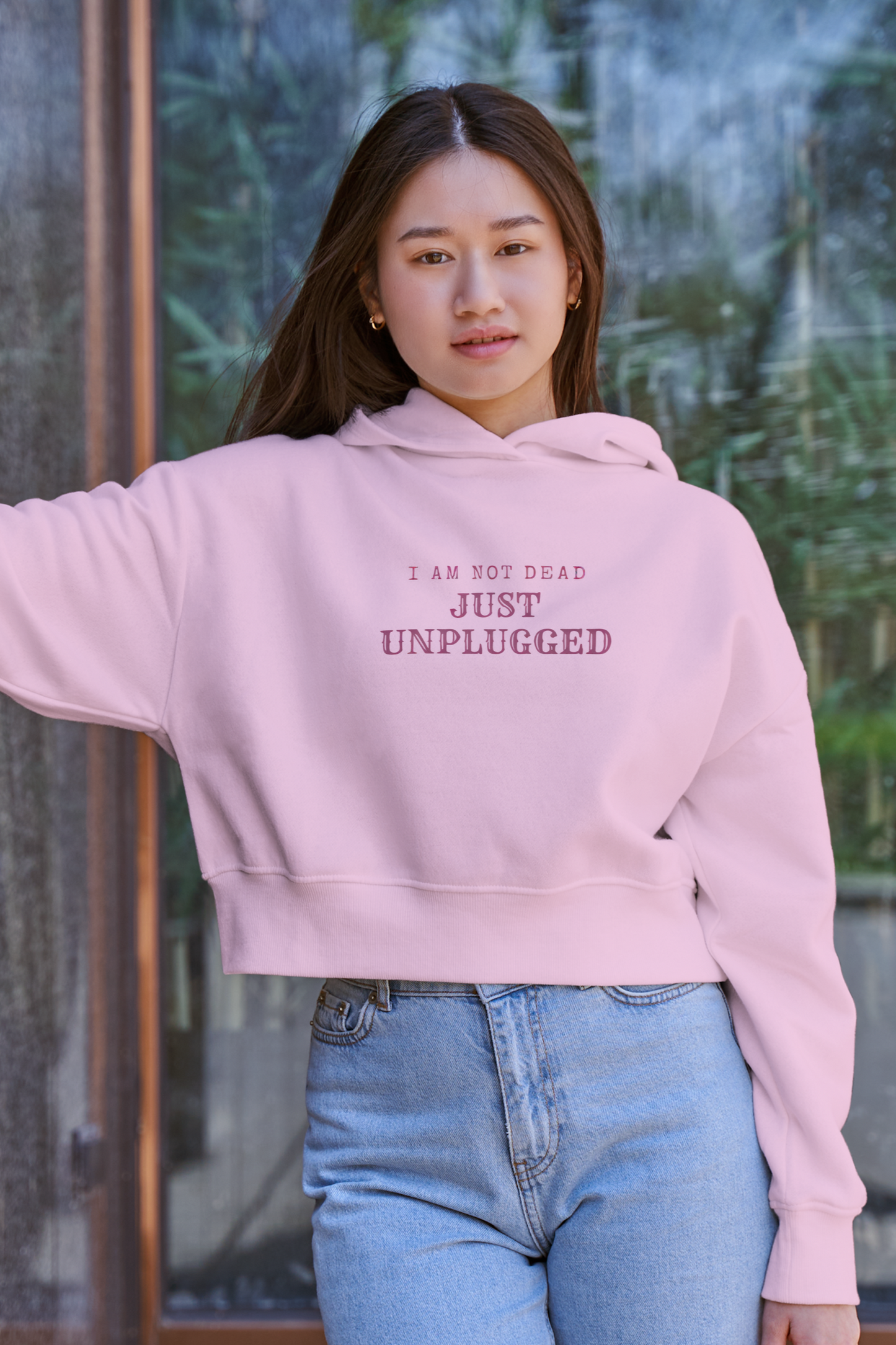 Not Dead, Just Unplugged, Women's Crop Hoodie